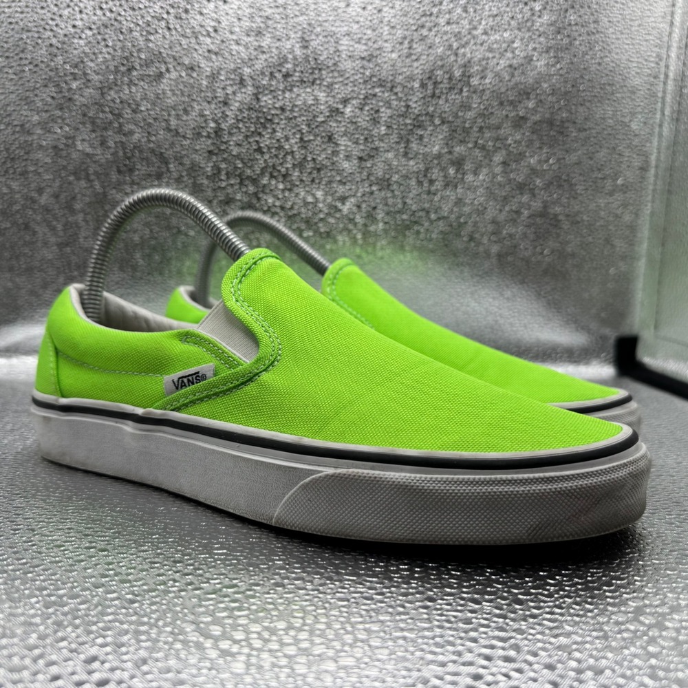 Size 7.5 Vans Classic Slip-On Shoes Womens Neon Green Excellent Canvas Sneakers
